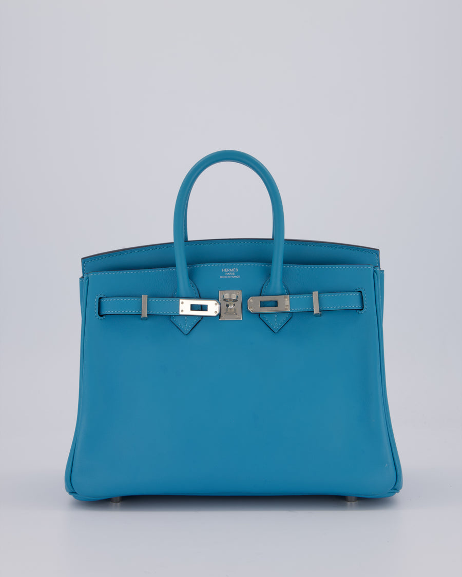 Hermès Birkin 25 Bag in Bleu Mykonos Swift Leather with Palladium Hardware