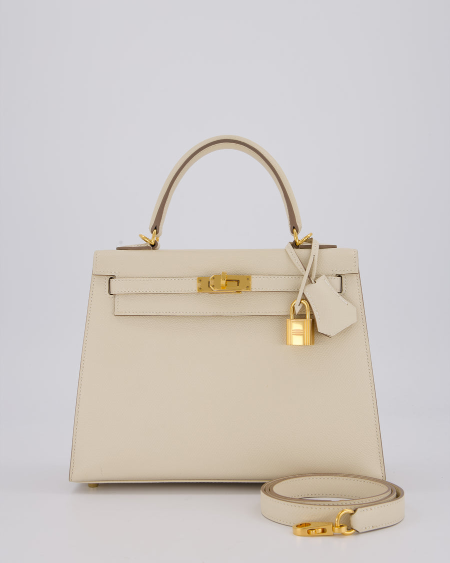 Hermès Kelly 25 Sellier Bag in Craie Epsom Leather with Gold Hardware&nbsp;