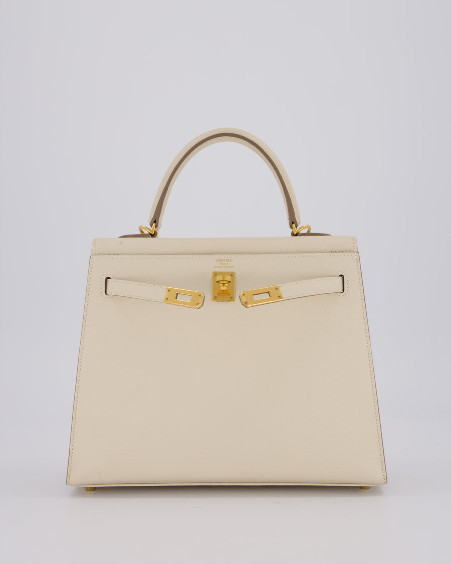 Hermès Kelly 25 Sellier Bag in Craie Epsom Leather with Gold Hardware&nbsp;