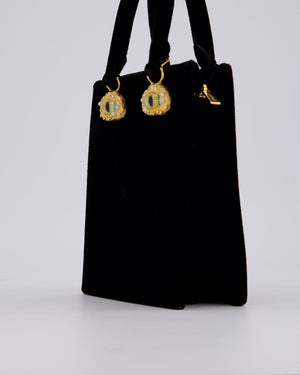 Schiaparelli Mini Face Velvet Jewellery Top Handle Bag in Black with Crystal Embellishments and Surrealist Face Details with Gold Hardware&nbsp;