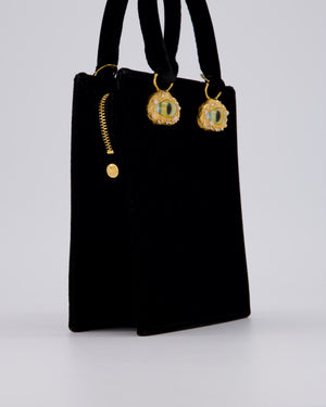Schiaparelli Mini Face Velvet Jewellery Top Handle Bag in Black with Crystal Embellishments and Surrealist Face Details with Gold Hardware&nbsp;