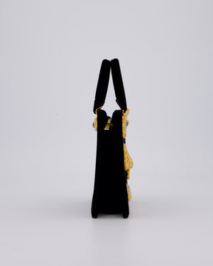 Schiaparelli Mini Face Velvet Jewellery Top Handle Bag in Black with Crystal Embellishments and Surrealist Face Details with Gold Hardware&nbsp;