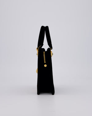 Schiaparelli Mini Face Velvet Jewellery Top Handle Bag in Black with Crystal Embellishments and Surrealist Face Details with Gold Hardware&nbsp;