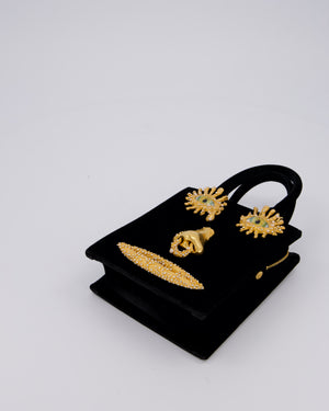 Schiaparelli Mini Face Velvet Jewellery Top Handle Bag in Black with Crystal Embellishments and Surrealist Face Details with Gold Hardware&nbsp;