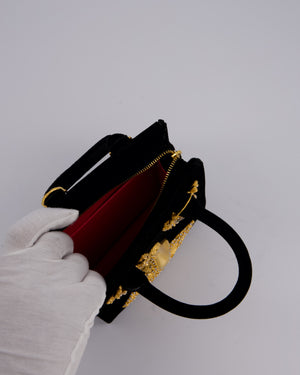 Schiaparelli Mini Face Velvet Jewellery Top Handle Bag in Black with Crystal Embellishments and Surrealist Face Details with Gold Hardware&nbsp;