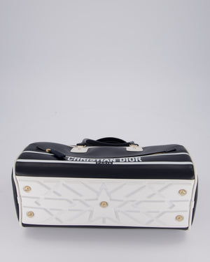 Christian Dior Vibe Bowling Bag in Navy Blue Calfskin Leather with Gold Hardware