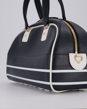 Christian Dior Vibe Bowling Bag in Navy Blue Calfskin Leather with Gold Hardware
