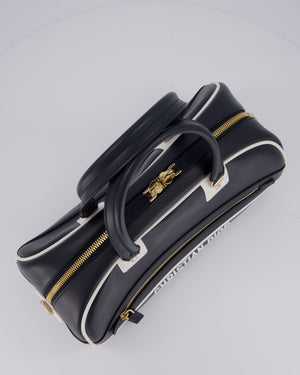Christian Dior Vibe Bowling Bag in Navy Blue Calfskin Leather with Gold Hardware