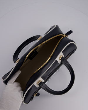 Christian Dior Vibe Bowling Bag in Navy Blue Calfskin Leather with Gold Hardware