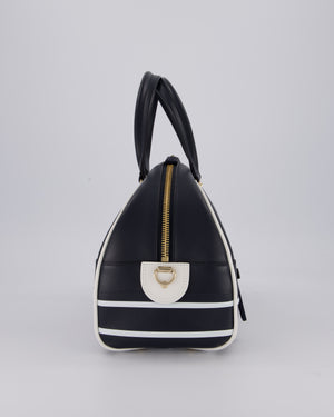 Christian Dior Vibe Bowling Bag in Navy Blue Calfskin Leather with Gold Hardware