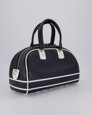 Christian Dior Vibe Bowling Bag in Navy Blue Calfskin Leather with Gold Hardware