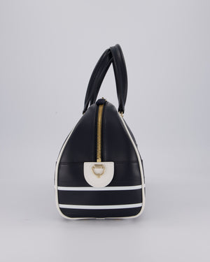Christian Dior Vibe Bowling Bag in Navy Blue Calfskin Leather with Gold Hardware