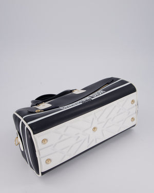 Christian Dior Vibe Bowling Bag in Navy Blue Calfskin Leather with Gold Hardware