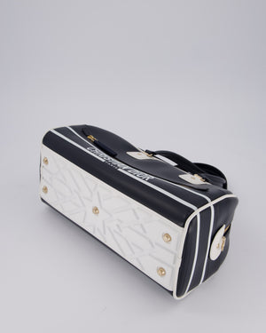 Christian Dior Vibe Bowling Bag in Navy Blue Calfskin Leather with Gold Hardware