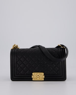 Chanel Black Medium Boy Bag in Caviar Leather with Brushed Gold Hardware