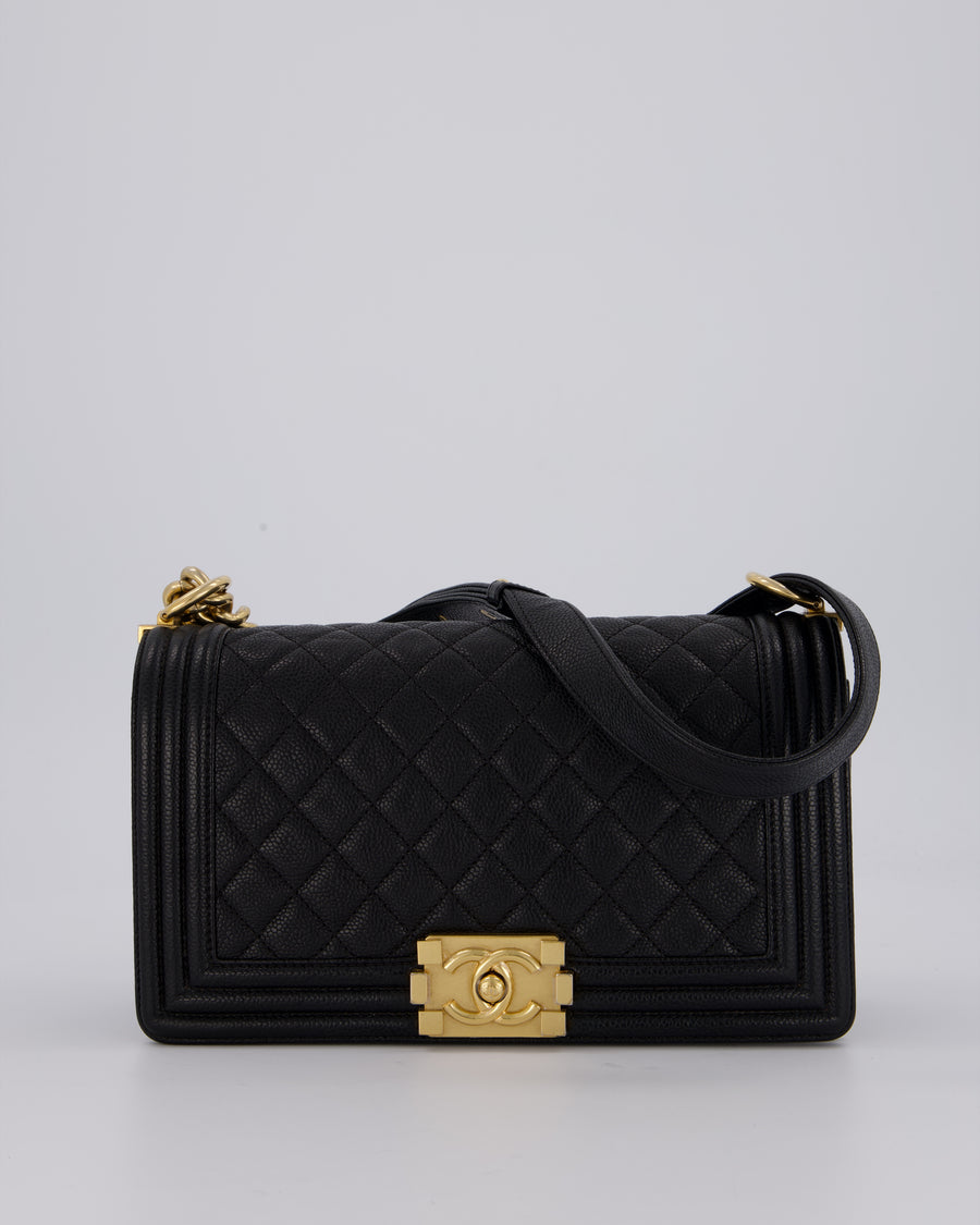 Chanel Black Medium Boy Bag in Caviar Leather with Brushed Gold Hardware