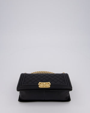 Chanel Black Medium Boy Bag in Caviar Leather with Brushed Gold Hardware