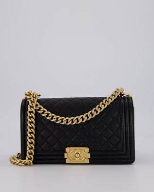 Chanel Black Medium Boy Bag in Caviar Leather with Brushed Gold Hardware