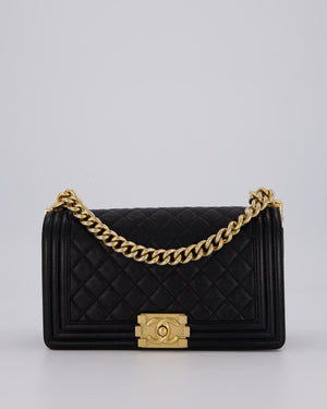 Chanel Black Medium Boy Bag in Caviar Leather with Brushed Gold Hardware