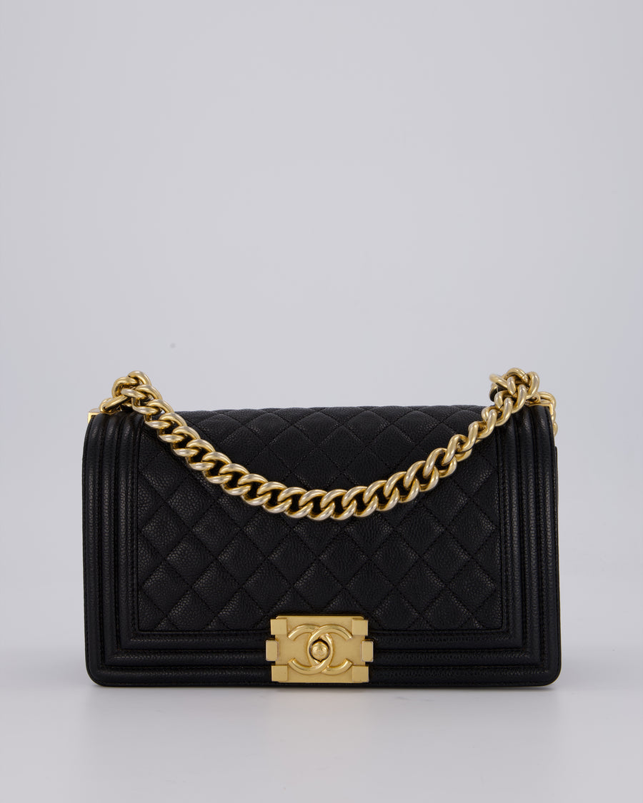 Chanel Black Medium Boy Bag in Caviar Leather with Brushed Gold Hardware