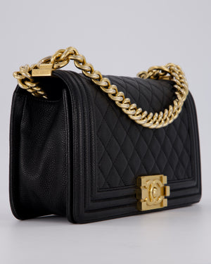 Chanel Black Medium Boy Bag in Caviar Leather with Brushed Gold Hardware