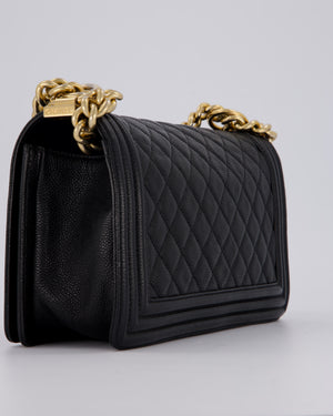 Chanel Black Medium Boy Bag in Caviar Leather with Brushed Gold Hardware