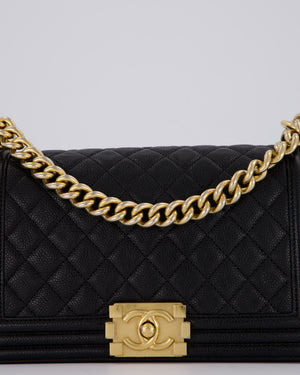 Chanel Black Medium Boy Bag in Caviar Leather with Brushed Gold Hardware