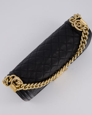 Chanel Black Medium Boy Bag in Caviar Leather with Brushed Gold Hardware