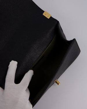 Chanel Black Medium Boy Bag in Caviar Leather with Brushed Gold Hardware