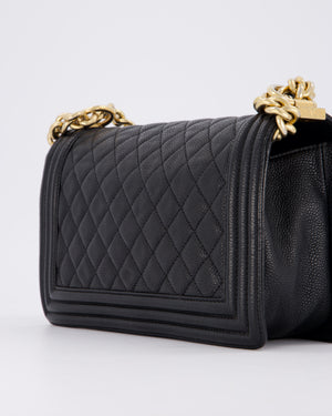 Chanel Black Medium Boy Bag in Caviar Leather with Brushed Gold Hardware