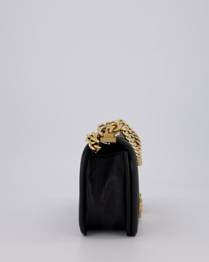 Chanel Black Medium Boy Bag in Caviar Leather with Brushed Gold Hardware