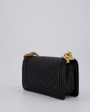 Chanel Black Medium Boy Bag in Caviar Leather with Brushed Gold Hardware