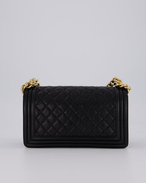 Chanel Black Medium Boy Bag in Caviar Leather with Brushed Gold Hardware