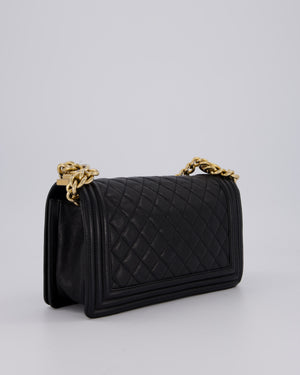 Chanel Black Medium Boy Bag in Caviar Leather with Brushed Gold Hardware