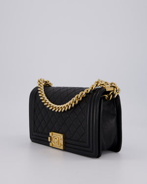 Chanel Black Medium Boy Bag in Caviar Leather with Brushed Gold Hardware