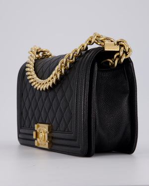 Chanel Black Medium Boy Bag in Caviar Leather with Brushed Gold Hardware