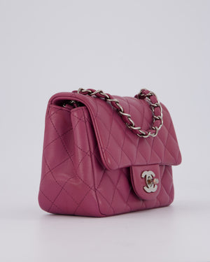 Chanel Purple Mini Square Flap Bag In Lambskin Leather With Silver Hardware
