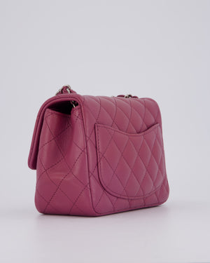 Chanel Purple Mini Square Flap Bag In Lambskin Leather With Silver Hardware