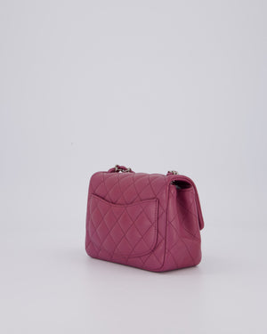 Chanel Purple Mini Square Flap Bag In Lambskin Leather With Silver Hardware