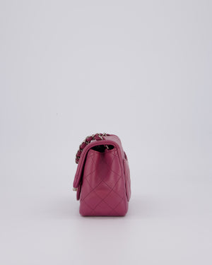Chanel Purple Mini Square Flap Bag In Lambskin Leather With Silver Hardware