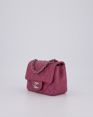 Chanel Purple Mini Square Flap Bag In Lambskin Leather With Silver Hardware