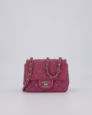 Chanel Purple Mini Square Flap Bag In Lambskin Leather With Silver Hardware
