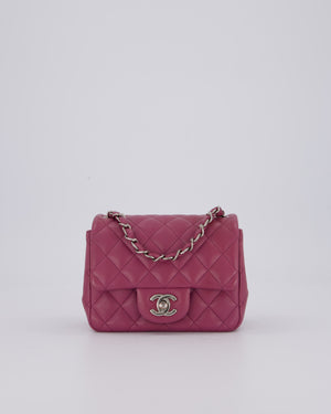 Chanel Purple Mini Square Flap Bag In Lambskin Leather With Silver Hardware