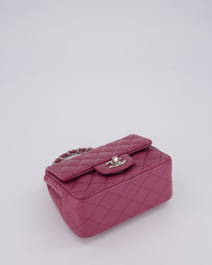 Chanel Purple Mini Square Flap Bag In Lambskin Leather With Silver Hardware