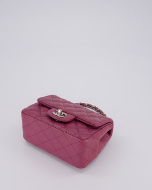 Chanel Purple Mini Square Flap Bag In Lambskin Leather With Silver Hardware