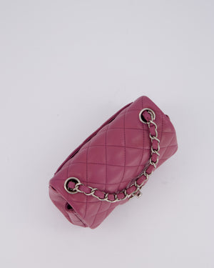 Chanel Purple Mini Square Flap Bag In Lambskin Leather With Silver Hardware