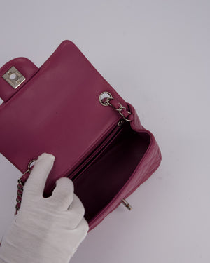 Chanel Purple Mini Square Flap Bag In Lambskin Leather With Silver Hardware