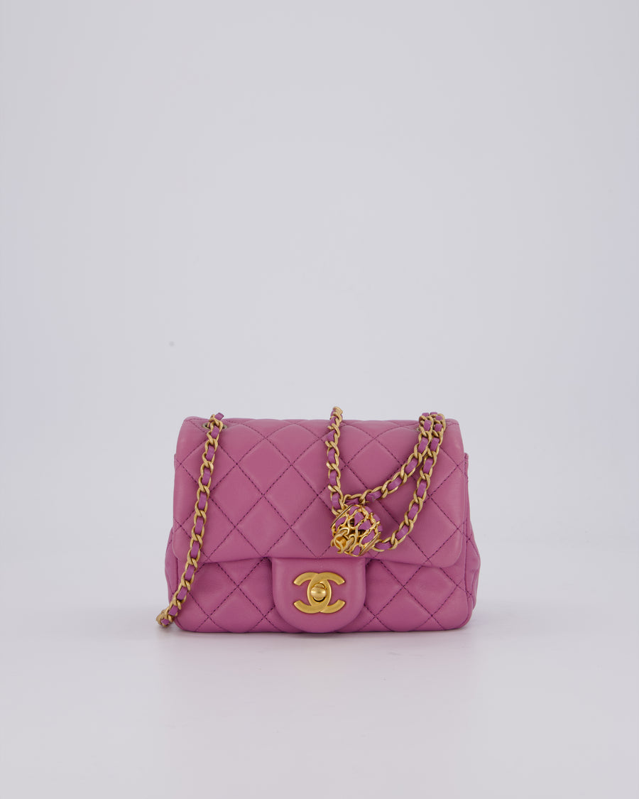 Chanel Purple Pearl Crush Mini Flap Bag In Lambskin Leather With Brushed Gold Hardware
