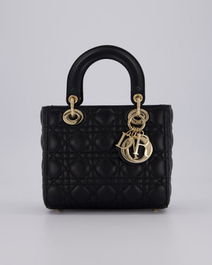 Christian Dior Black Small ABC Lady Dior Bag in Lambskin Cannage Leather with Champagne Gold Hardware