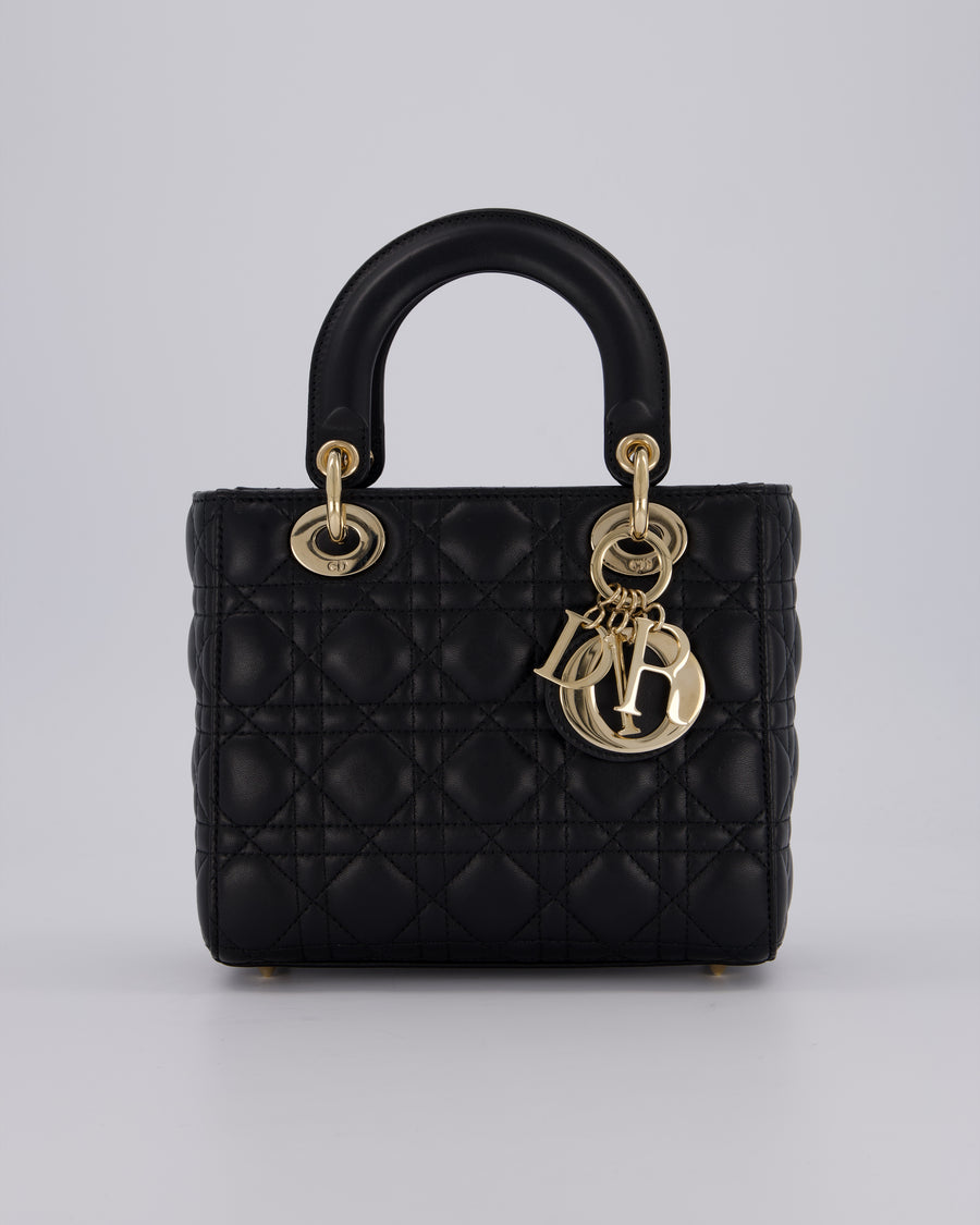 Christian Dior Black Small ABC Lady Dior Bag in Lambskin Cannage Leather with Champagne Gold Hardware